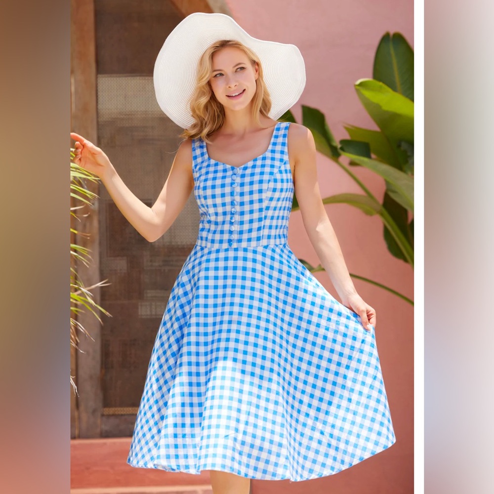 Miss Lulo Heidi Blue White Gingham Swing Dress 1X